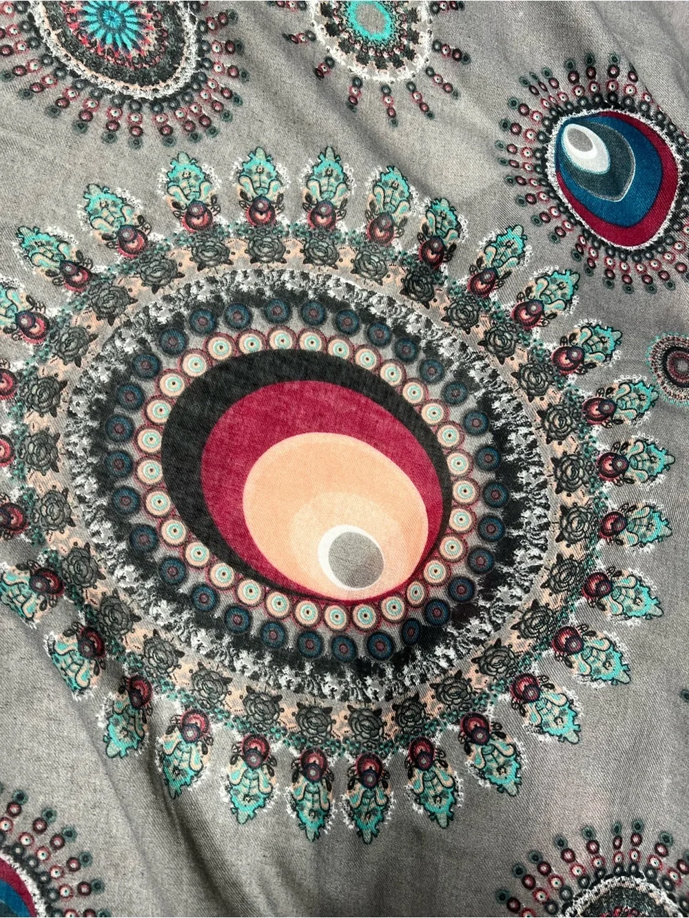 Long Large Scarf Geometric Colorful Boho Floral Print Soft Grey 32”x70”